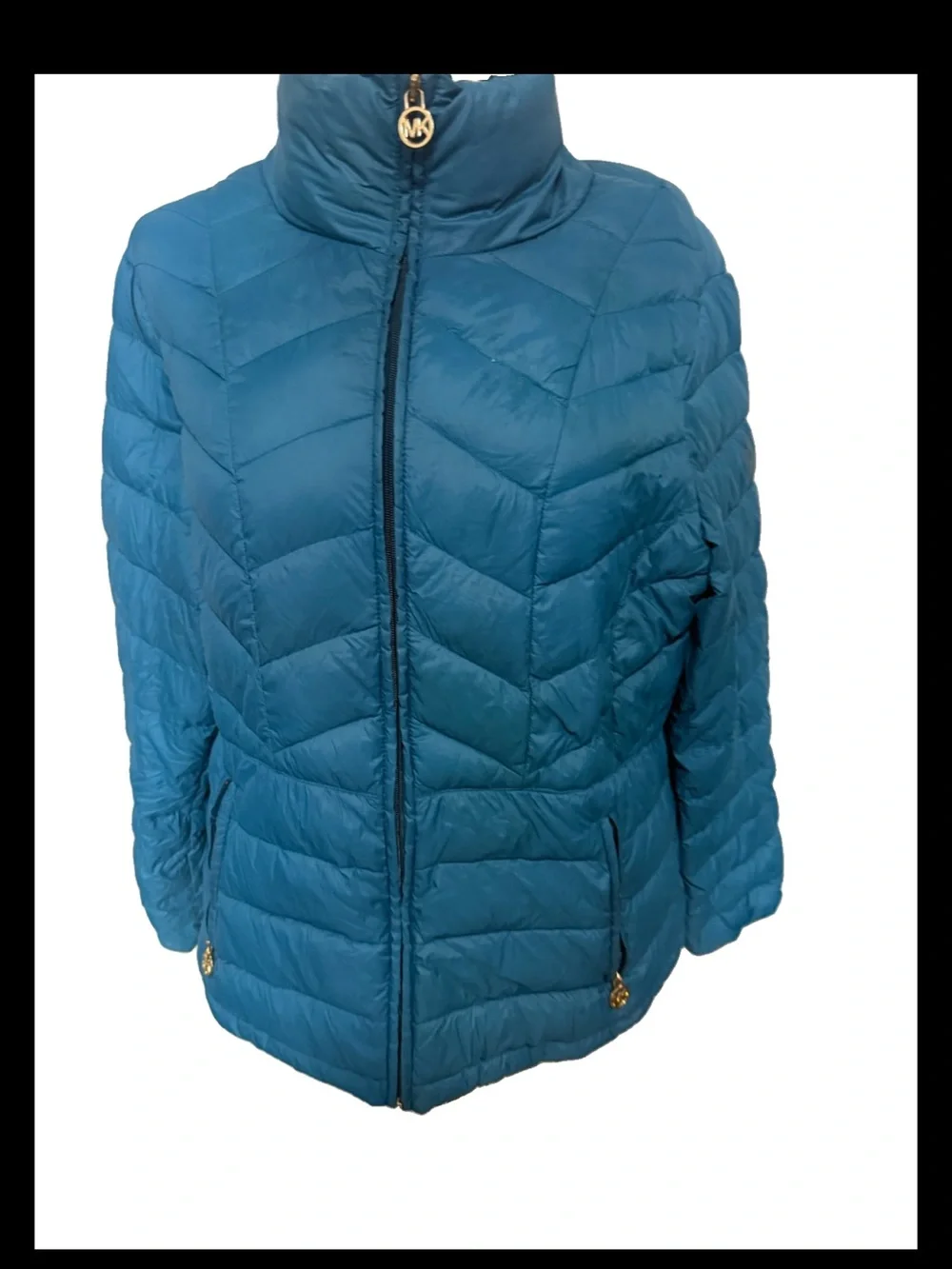 Michael Kors Teal Quilted Packable Down Puffer Hooded Jacket  Size XL